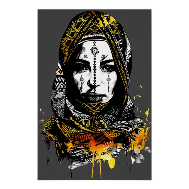 Póster Retrato Intrincado de Mujer Tribal (Anverso)