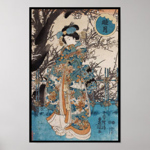 Póster Retrato japonés del geisha del ukiyo-e clásico del