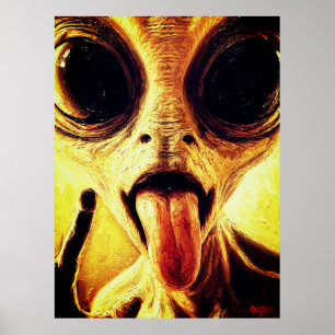 Póster Retrato juguetón de alienígena en pintura al óleo