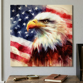 Póster Retrato majestuoso de águila calva con bandera ame