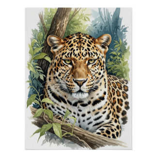 Póster Retrato majestuoso de leopardo en acuarela