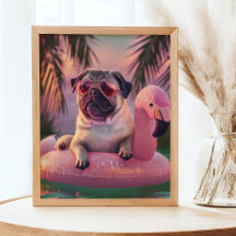 Retrato Mascota de verano de cóctel de baño Pug