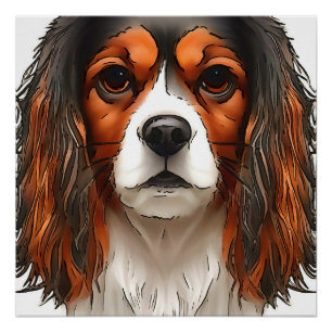 Póster Retrato Mascota español del rey Charles Cavalier