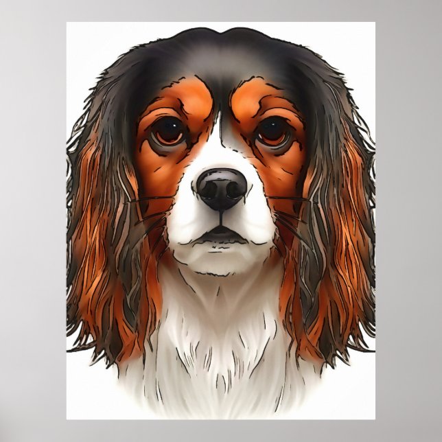Póster Retrato Mascota español del rey Charles Cavalier (Frente)
