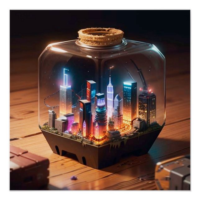 Póster Retrato Miniatura - Terrario Cidade Futurista (Anverso)