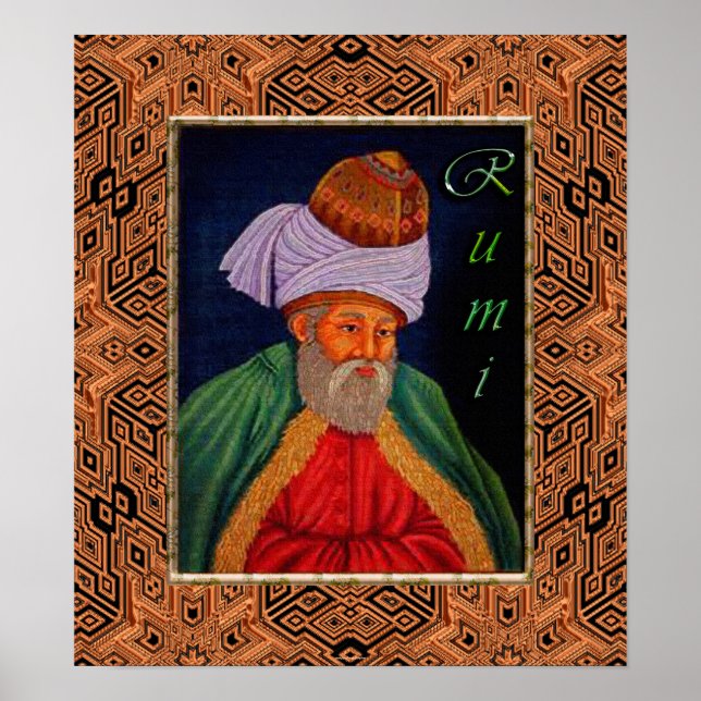 Póster Retrato místico Sufi de Rumi sobre BG geométrico (Frente)