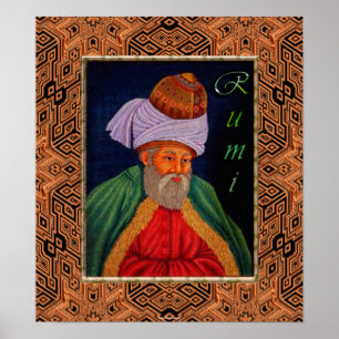 Póster Retrato místico Sufi de Rumi sobre BG geométrico