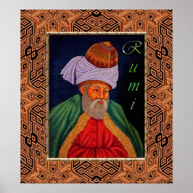 Póster Retrato místico Sufi de Rumi sobre BG geométrico (Frente)