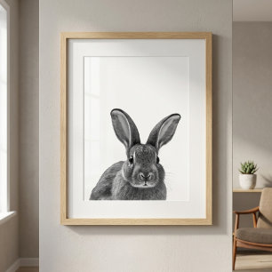 Póster Retrato moderno de bosque de conejo negro blanco