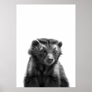 Póster Retrato moderno de bosque de Wolverine en blanco y
