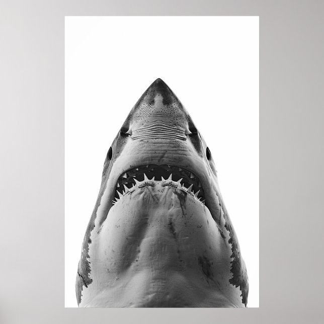 Póster Retrato moderno de gran tiburón blanco (Frente)