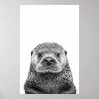 Retrato moderno de nutria marina en blanco y negro