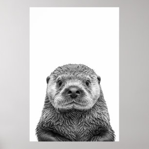 Póster Retrato moderno de nutria marina en blanco y negro