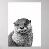 Retrato moderno de Otter Woodland en blanco y negr