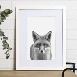 Póster Retrato moderno en blanco y negro de Fox Woodland