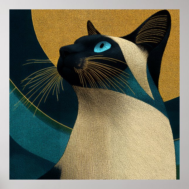 Póster Retrato Mosaico Siames (Frente)