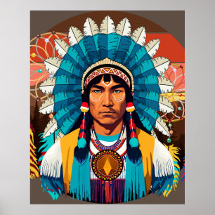 Póster Retrato poderoso de jefe nativo americano