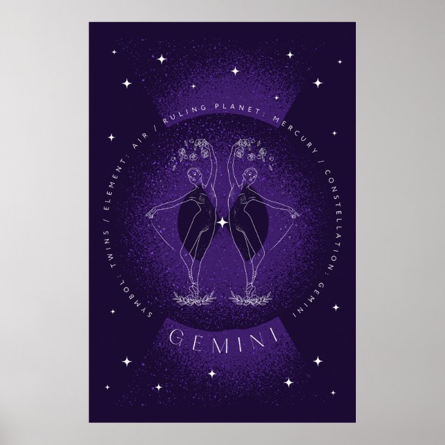 Póster Retrato Poster Gemini elegante y violeta oscuro (Frente)