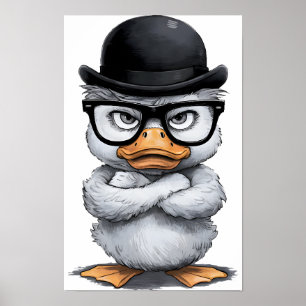 Póster Retrato rápido de pato con anteojos y Gorra