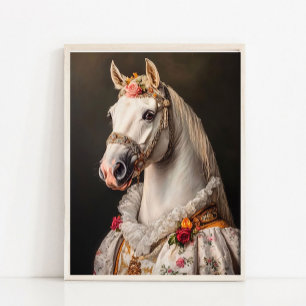 Póster Retrato Real de Caballo Blanco, Animal Victoriano