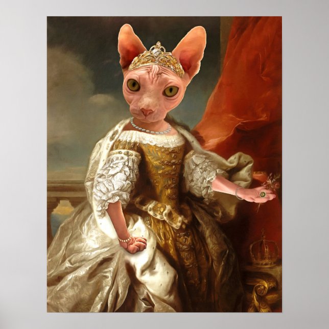 Póster Retrato real de reina de gato Sphynx (Frente)