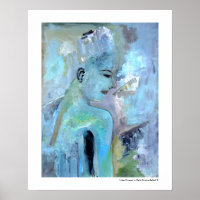 Retrato Resumen Mujer Pintado Verde Gris Azul