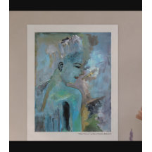 Retrato Resumen Mujer Pintado Verde Gris Azul
