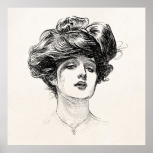 Póster Retrato retro de la mujer de Edwardian del chica