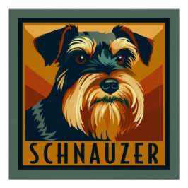 Póster Retrato retro Schnauzer negro y plateado