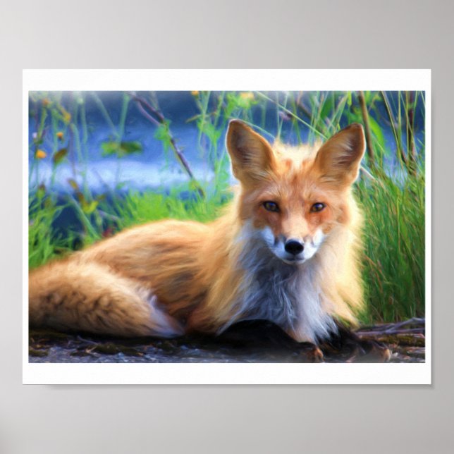 Póster Retrato Rojo Fox De Una Pintada De Acuarela (Frente)