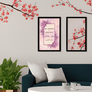 Póster Retrato Romántico de Flor de Cerezo Rosa para la B