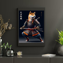 Retrato Shiba Inu Samurai Muro de guerrero japonés