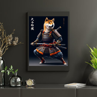 Póster Retrato Shiba Inu Samurai Muro de guerrero japonés