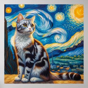 Póster Retrato Starry American Bobtail Cat