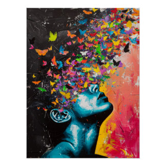 Póster Retrato Surrealista de Mariposa Vibrante Mental