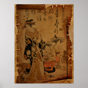 Póster Retrato tradicional de mujeres japonesas