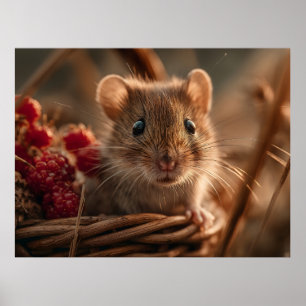 Póster Retrato ultra cercano de un adorable ratón salvaje