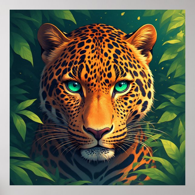 Póster Retrato vibrante de leopardo con ojos esmeralda (Frente)