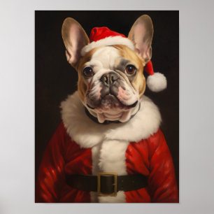 Póster Retrato vintage de Bulldog de Santa de Navidad, ve