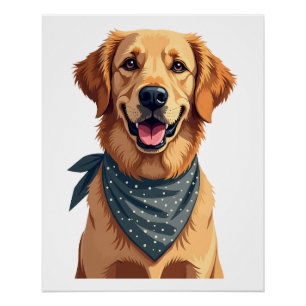 Póster Retrato vintage de Golden Retriever con collarín c