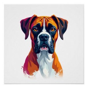 Póster Retrato vintage de perro boxer Splash de color art
