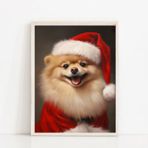 Póster Retrato vintage de pomerania de Santa de Navidad,