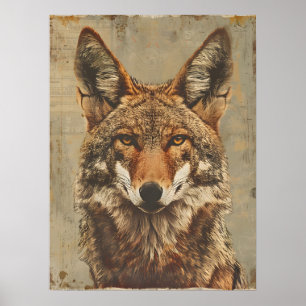 Póster Retrato vintage de un coyote