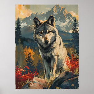 Póster Retrato vintage del lobo