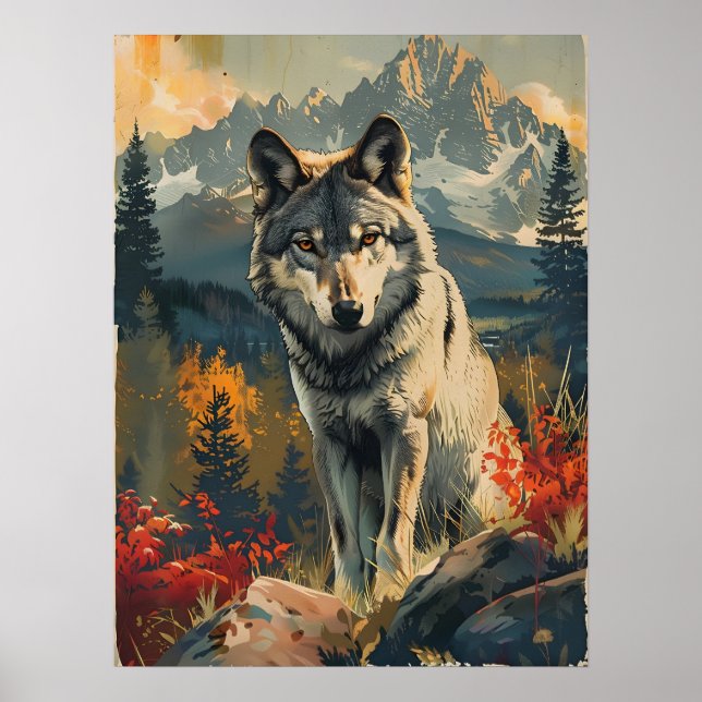 Póster Retrato vintage del lobo (Frente)