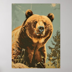 Póster Retrato vintage del oso marrón