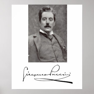 Póster Retrato y firma de Giacomo Puccini