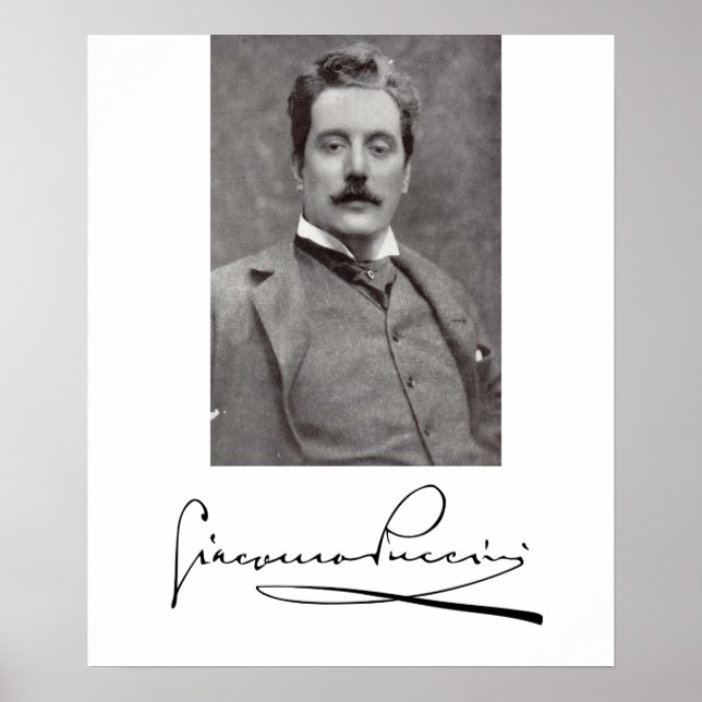 Póster Retrato y firma de Giacomo Puccini (Frente)