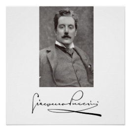 Póster Retrato y firma de Giacomo Puccini