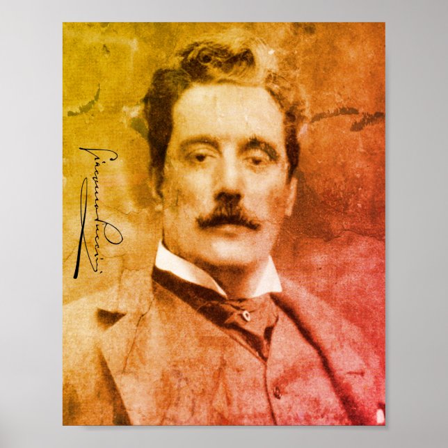 Póster Retrato y firma de Giacomo Puccini (Frente)